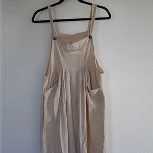 Cream Sleeveless overalls with Pockets